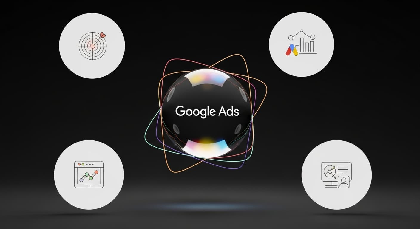 Google Ads campaign targeting, analytics and reporting icons