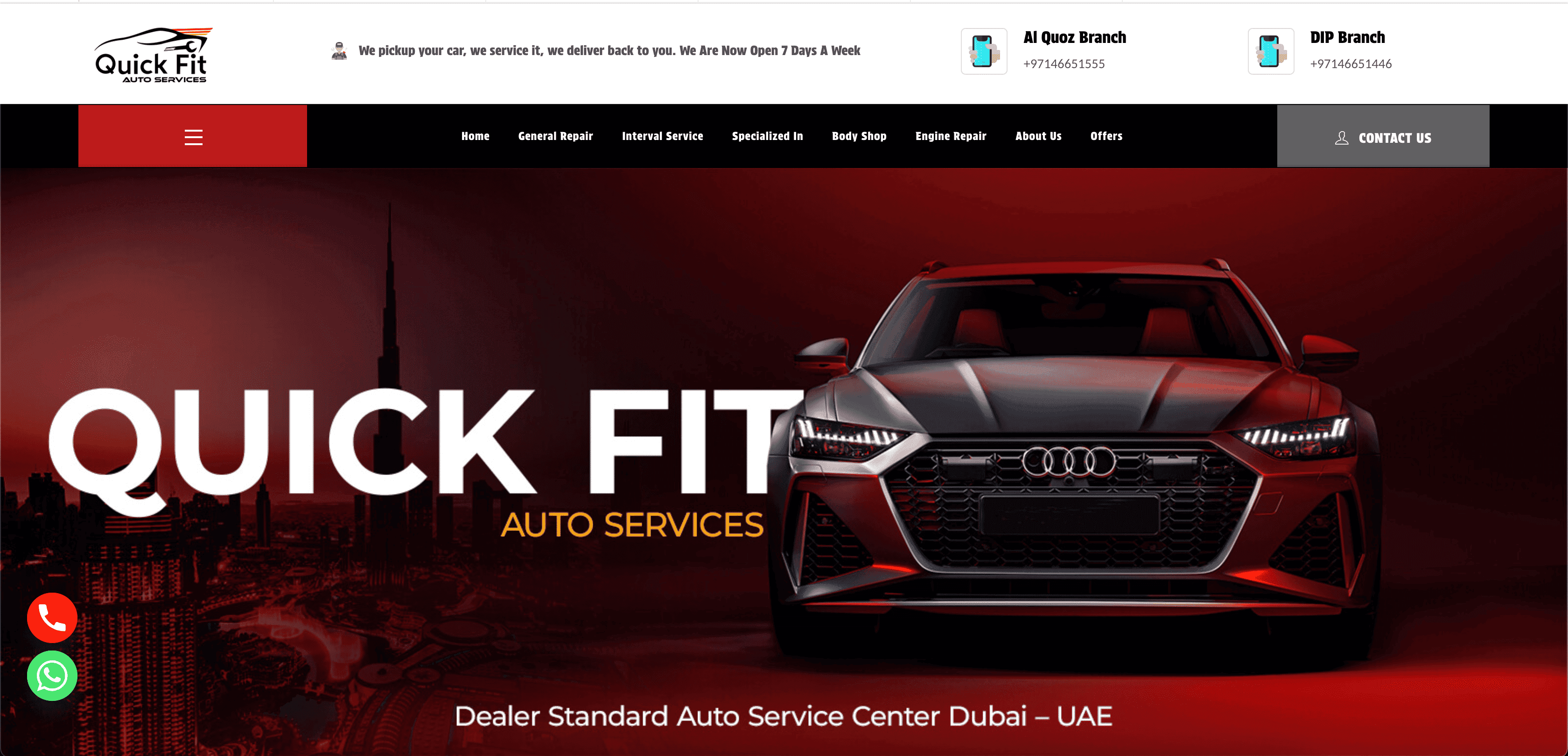 Quick Fit Auto Services website homepage