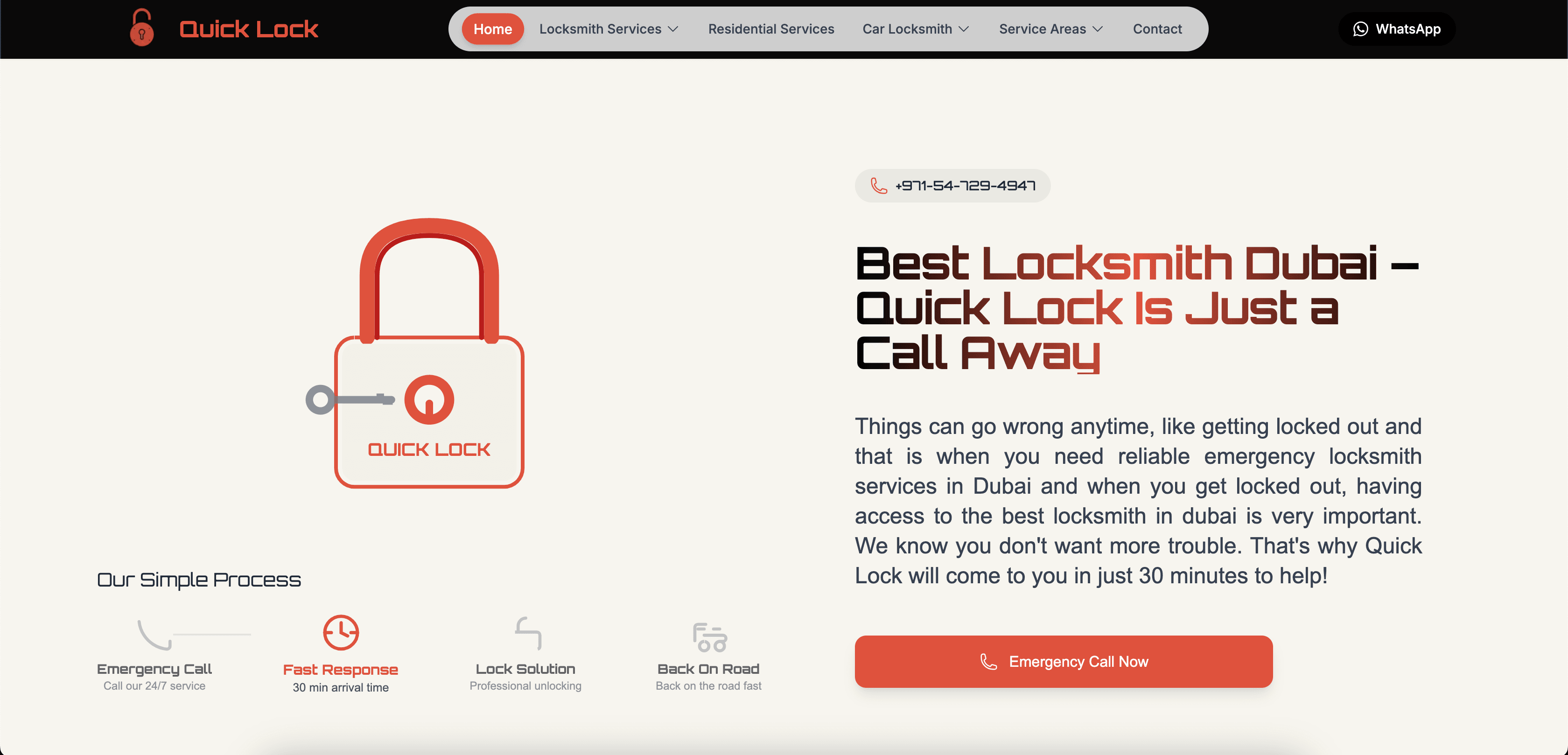 Quick Lock locksmith website homepage