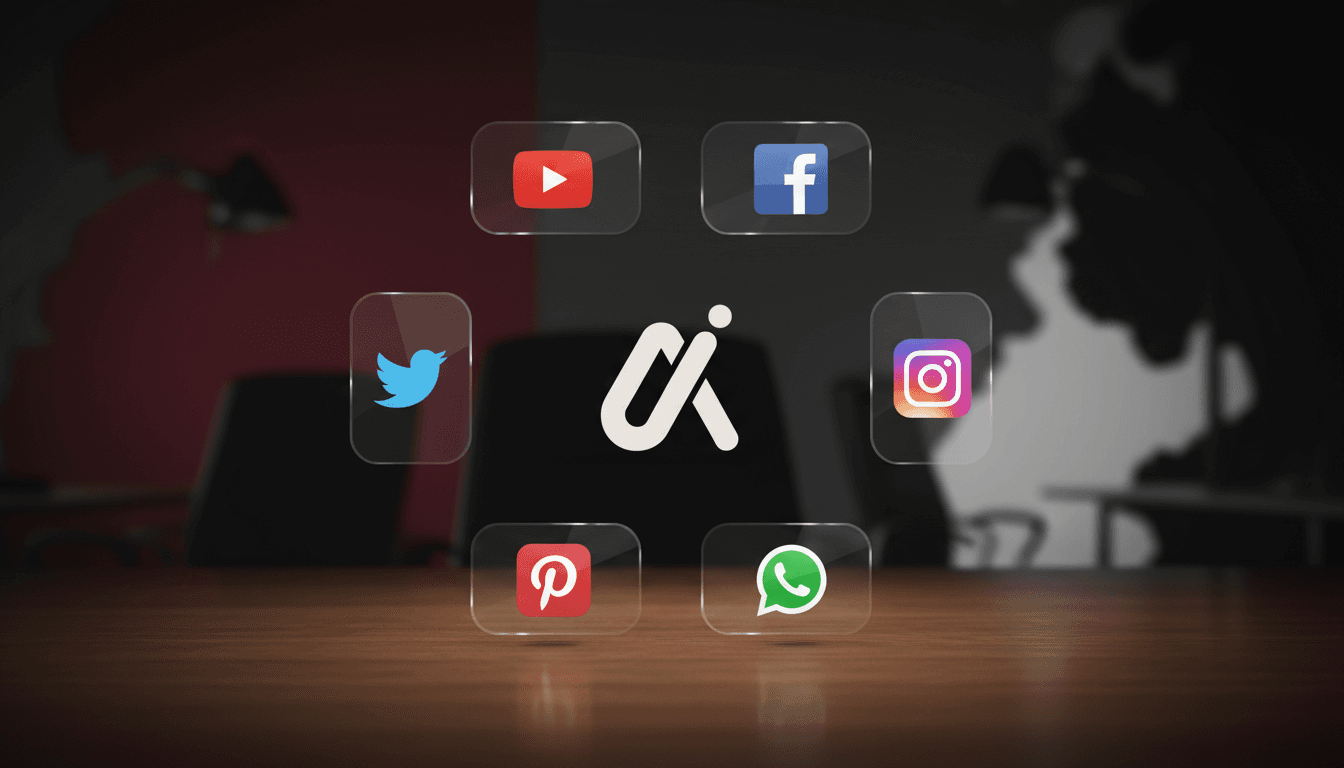 YouTube, Facebook, Instagram, WhatsApp and other social media icons around the Ad Agency Qatar logo