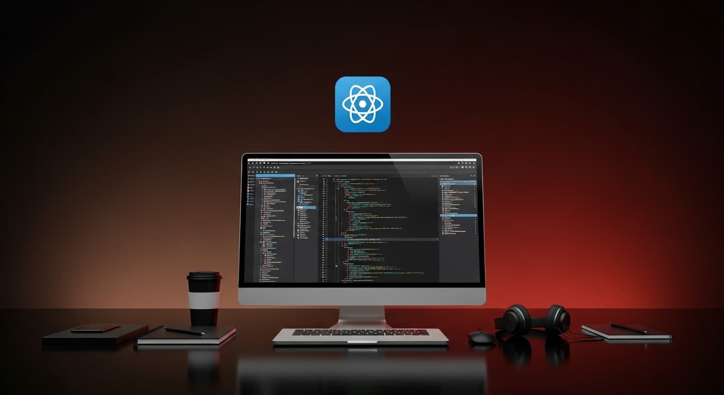 Desktop computer with website code open in an editor